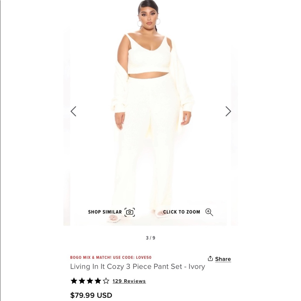 NWOT Ivory 3 Piece lounge wear set FASHINOVA